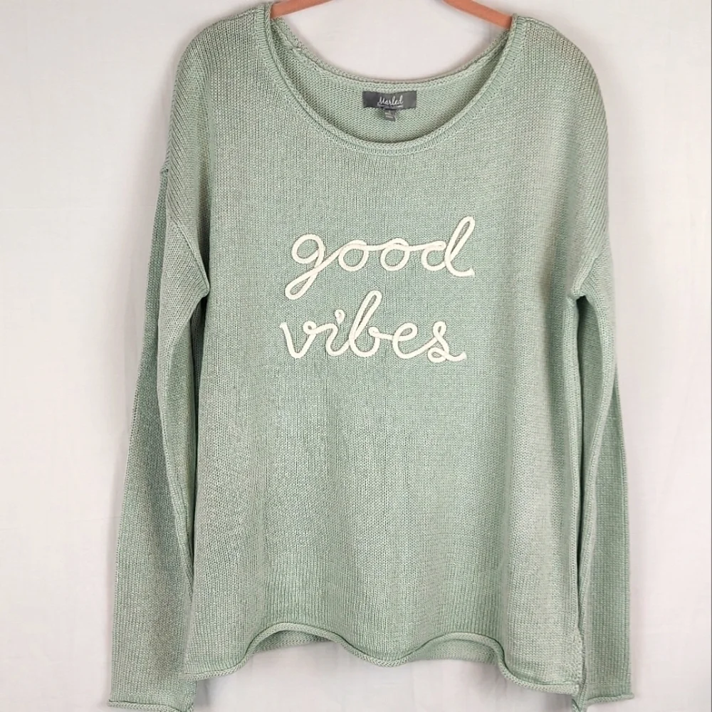Marled Reunited Clothing Medium Good Vibes Dusty Green Scoop Neck Sweater Size L